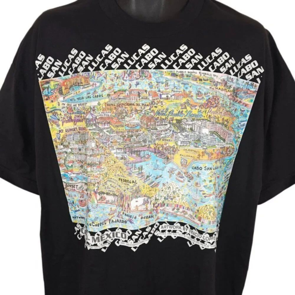 Vintage Cabo San Lucas T Shirt Mens Size XL Black 90s Travel Destination Tee